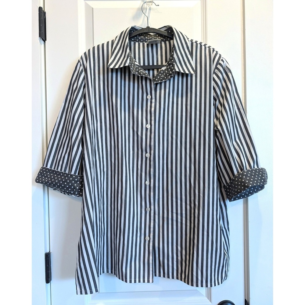 Allison Daley Striped Polka Dot Cuff Button Down Shirt